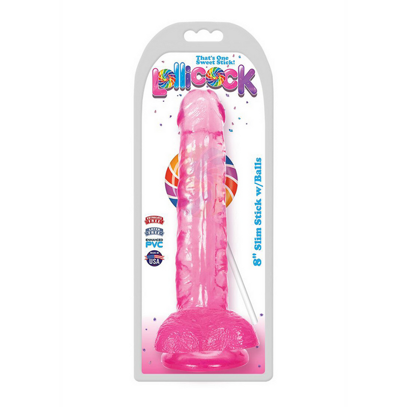 Slim Stick Cherry Ice - Dildo avec boules - 8 / 20,5 cm