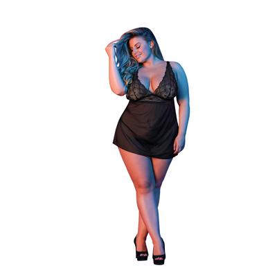 Babydoll avec dos ouvert et ensemble G-String - 2X - Noir