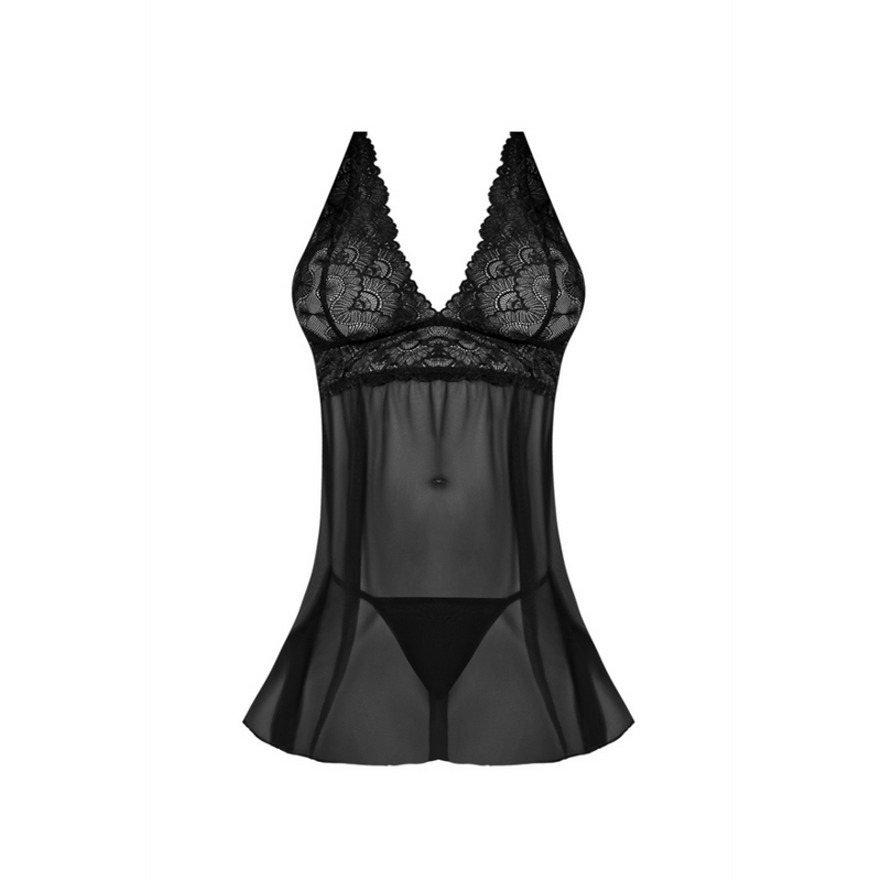 Babydoll avec dos ouvert et ensemble G-String - 2X - Noir