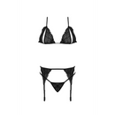 Ensemble Soutien-gorge Peek-a-Boo, Jarretelles et String - L/XL - Noir
