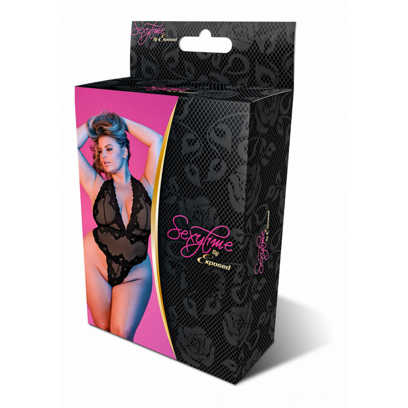 Deep Look Halter Teddy - 2X - Noir