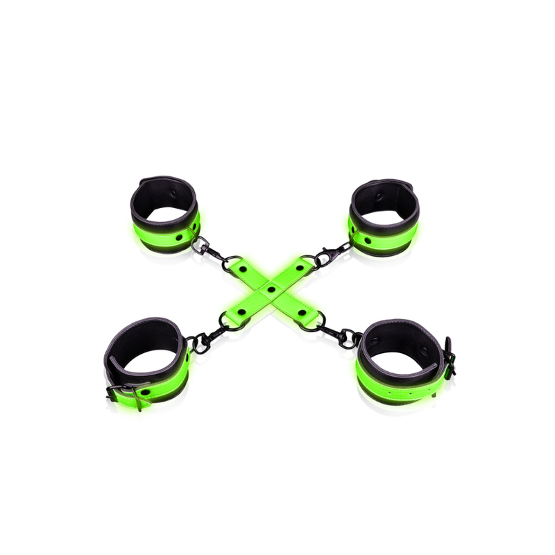 Menottes pour les poignets et les chevilles avec hogtie - Brillant dans le noir