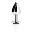 Plug anal en gemme ronde - Petit - Argent/Rouge rubis