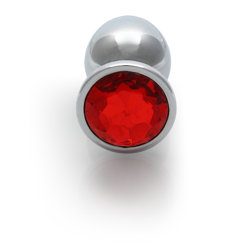 Plug anal en gemme ronde - Moyen - Argent/Rouge Rubis