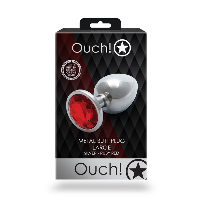 Plug anal en gemme ronde - Grand - Argent/Rouge rubis