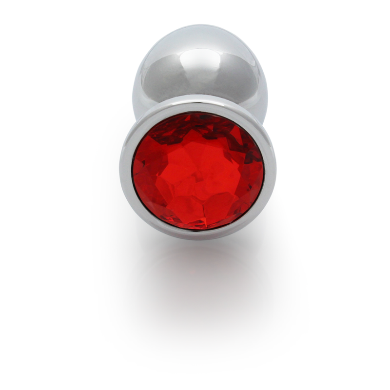 Plug anal en gemme ronde - Grand - Argent/Rouge rubis