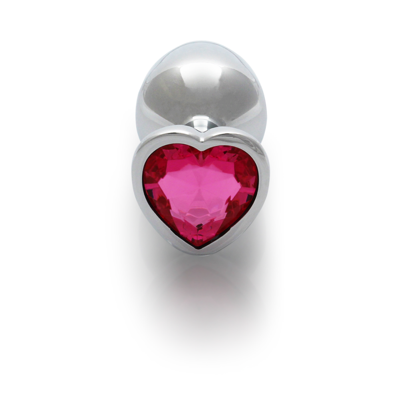 Heart Gem Butt Plug - Medium - Silver/Rubellite Pink