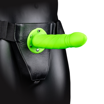 Strap-on creux tordu qui brille dans le noir - 8 / 20 cm - Vert néon