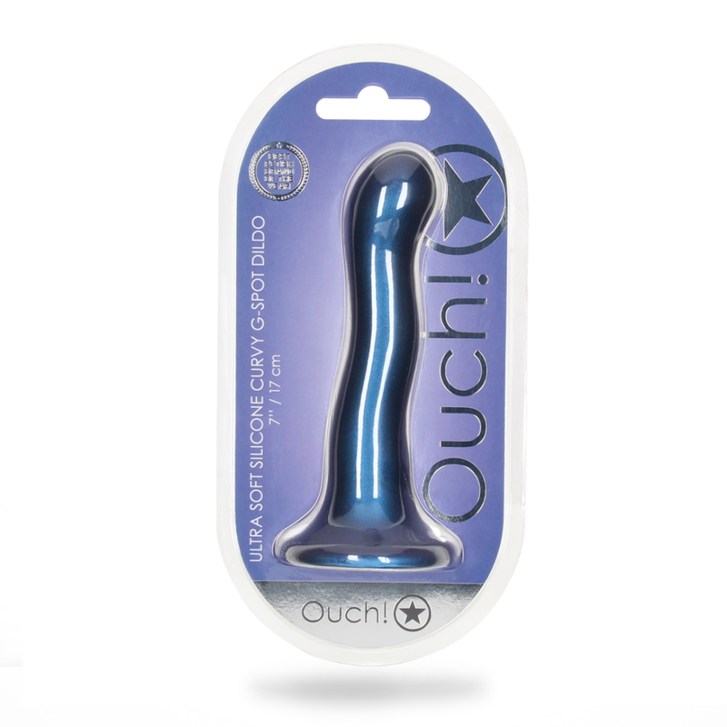 Dildo Curvy G-Spot Ultra Doux en Silicone - 7'' / 17 cm - Bleu Métallique