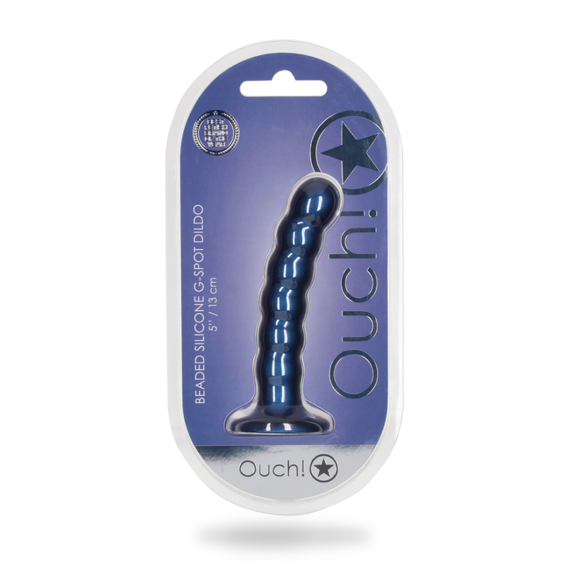 Dildo en silicone G-spot perlé - 5'' / 13 cm - Bleu métallique