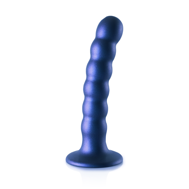 Dildo en silicone G-spot perlé - 5'' / 13 cm - Bleu métallique