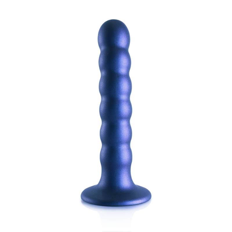 Dildo en silicone G-spot perlé - 5'' / 13 cm - Bleu métallique