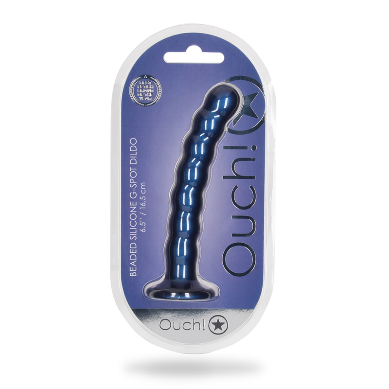 Dildo en silicone à perles pour le point G - 6,5'' / 16,5 cm - Bleu métallisé