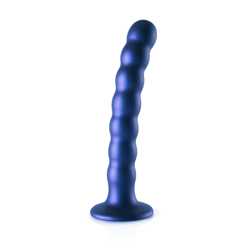 Dildo en silicone à perles pour le point G - 6,5'' / 16,5 cm - Bleu métallisé