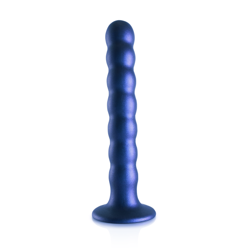 Dildo en silicone à perles pour le point G - 6,5'' / 16,5 cm - Bleu métallisé