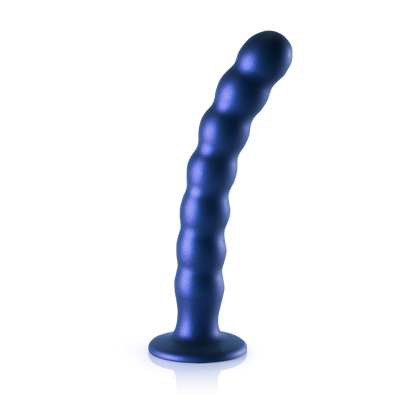 Dildo en silicone pour point G à perles - 8'' / 20,5 cm - Bleu métallique