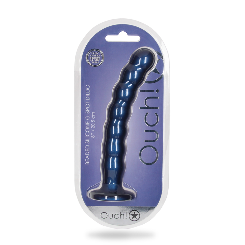 Dildo en silicone pour point G à perles - 8'' / 20,5 cm - Bleu métallique