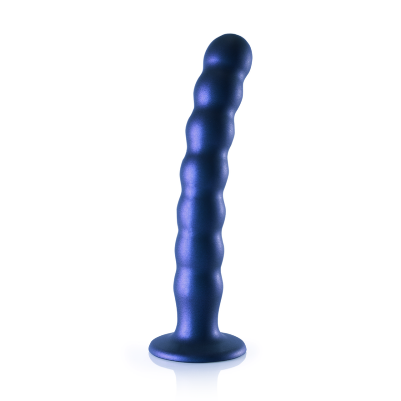 Dildo en silicone pour point G à perles - 8'' / 20,5 cm - Bleu métallique