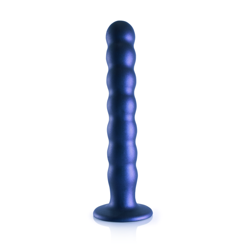 Dildo en silicone pour point G à perles - 8'' / 20,5 cm - Bleu métallique