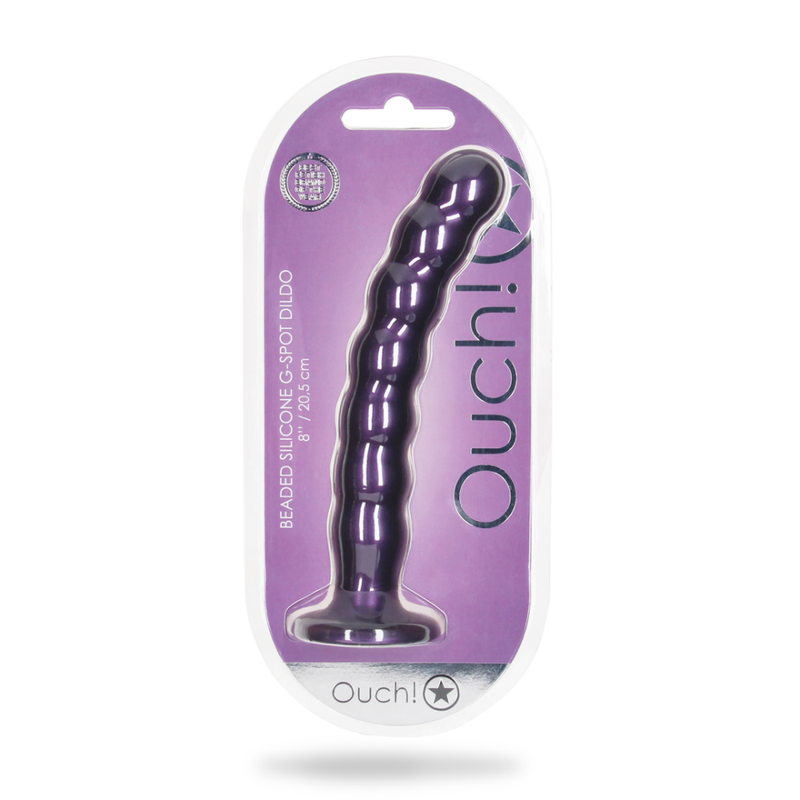 Dildo en silicone G-Spot perlé - 8'' / 20,5 cm - Violet métallisé