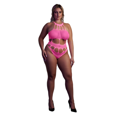 Corps avec décolleté grec - Grande taille - Rose néon