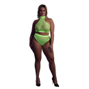 Col roulé et jupe taille haute - Grande taille - Vert fluo