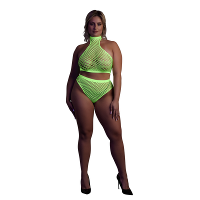 Col roulé et jupe taille haute - Grande taille - Vert fluo