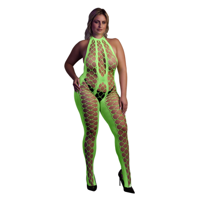 Bodystocking avec col halter - Grande taille - Vert néon