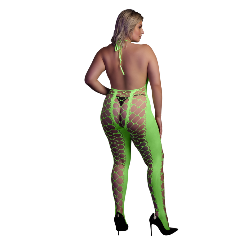 Bodystocking avec col halter - Grande taille - Vert néon