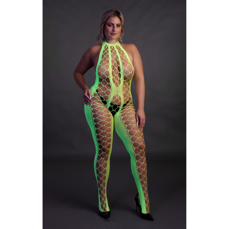 Bodystocking avec col halter - Grande taille - Vert néon