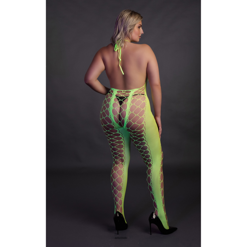 Bodystocking avec col halter - Grande taille - Vert néon