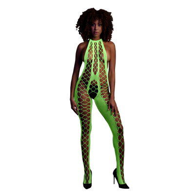 Bodystocking avec Halterneck - Taille Unique - Vert Néon