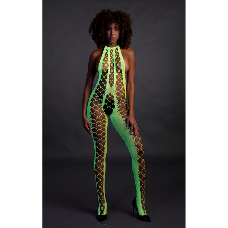 Bodystocking avec Halterneck - Taille Unique - Vert Néon