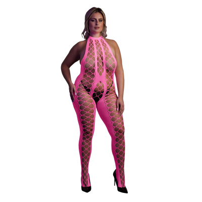 Bodystocking avec halter - Grande taille - Rose néon