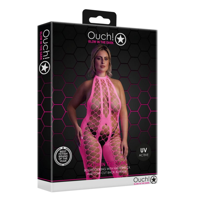 Bodystocking avec halter - Grande taille - Rose néon