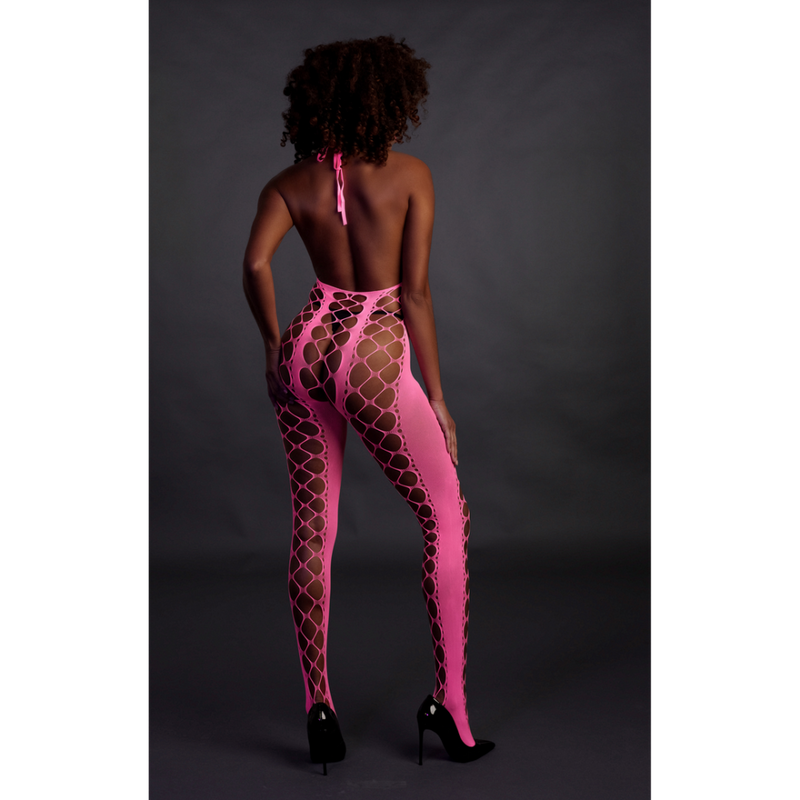 Bodystocking avec col halter - Taille unique - Rose fluo