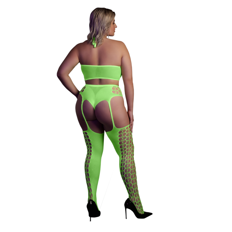 Ensemble Deux Pièces avec Crop Top et Bas - Grande Taille - Vert Fluo