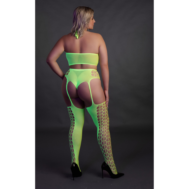 Ensemble Deux Pièces avec Crop Top et Bas - Grande Taille - Vert Fluo