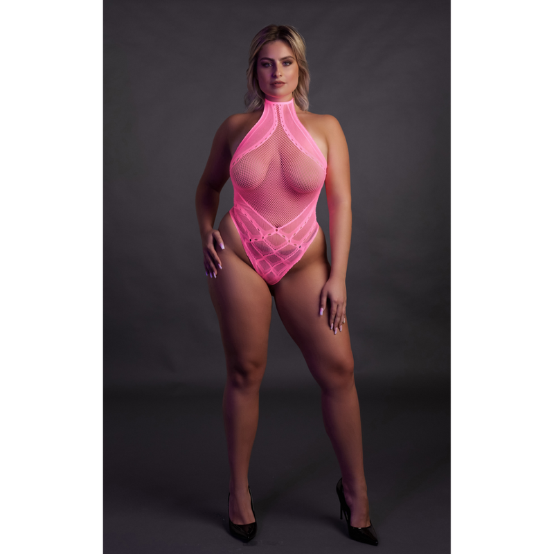 Body avec col halter - Grande taille - Rose néon