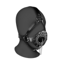 Harnais de tête avec gag à bouche ouverte et bouchon - Noir