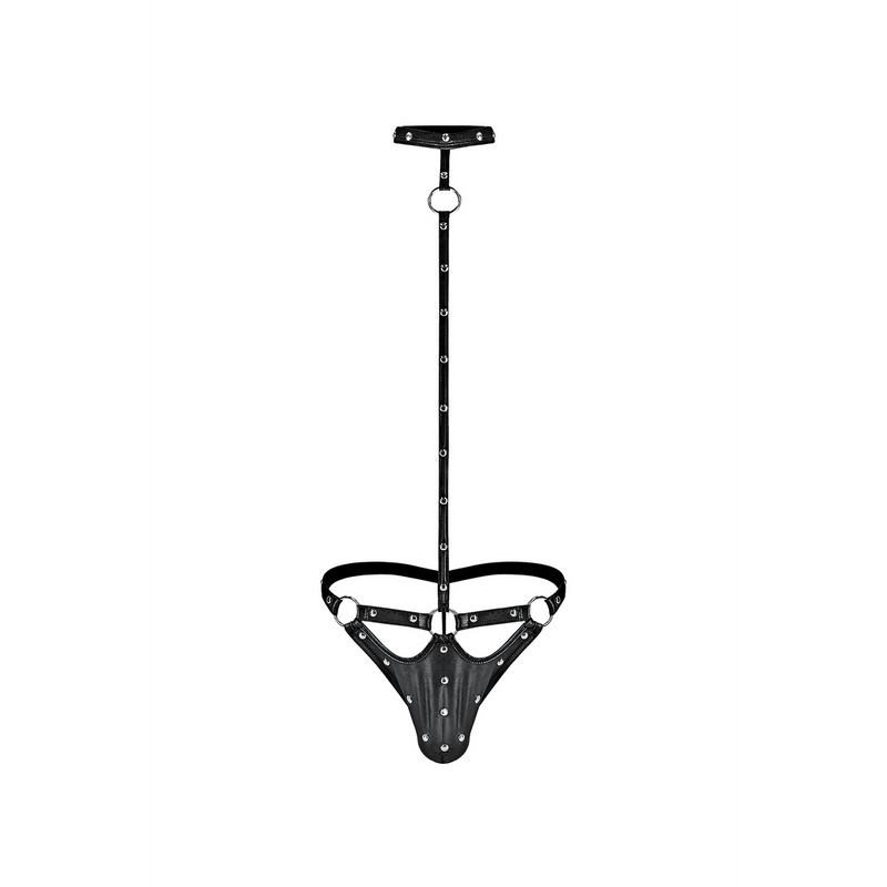 Tormentor - Choker G-String One Piece avec Poche Contour Peek-a-Boo - S/M - Noir