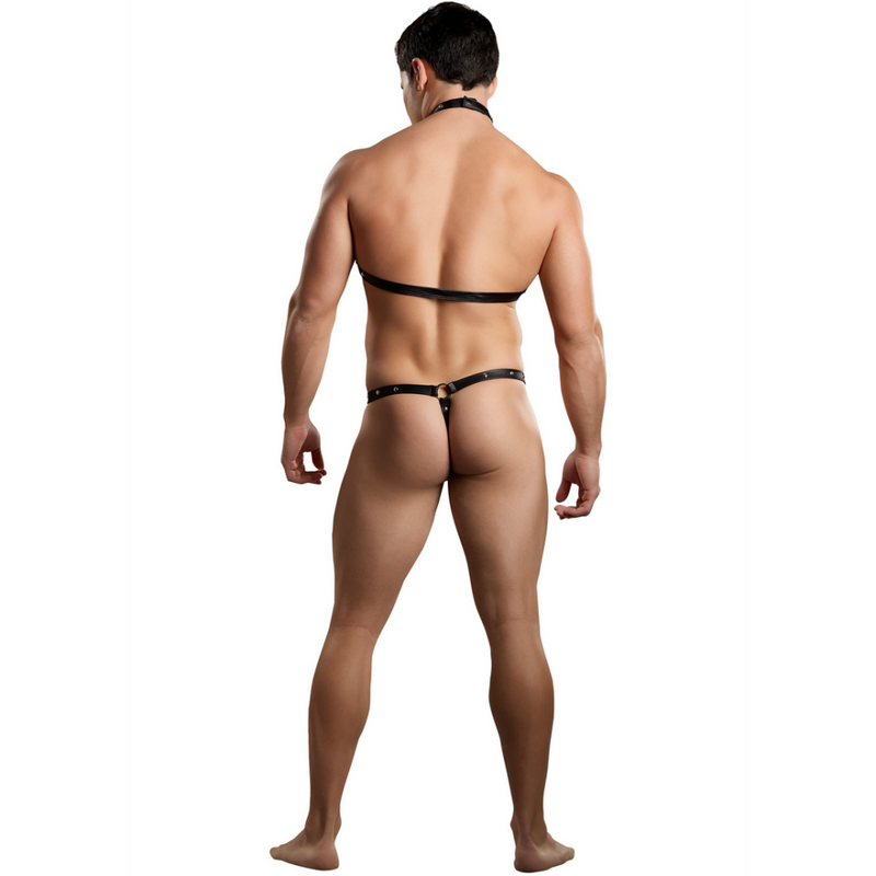 Gladiateur - Tanga attaché au harnais avec collier - L/XL - Noir