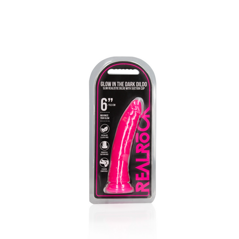 Dildo Slim Réaliste avec Ventouse - Brille dans le Noir - 6'' / 15,5 cm