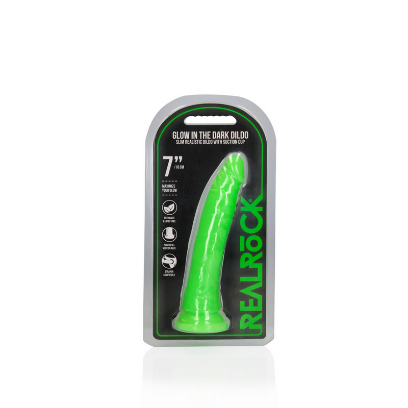 Dildo Slim Réaliste avec Ventouse - Brille dans le Noir - 7'' / 18 cm