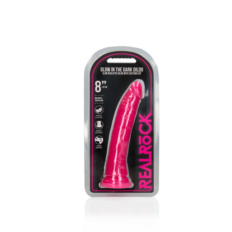 Dildo Slim Réaliste avec Ventouse - Brille dans le Noir - 8'' / 20 cm